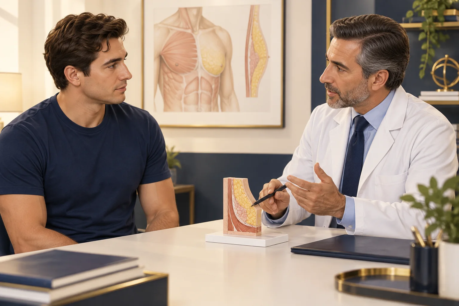 Gynecomastia (Male Breast Reduction) — educational medical illustration